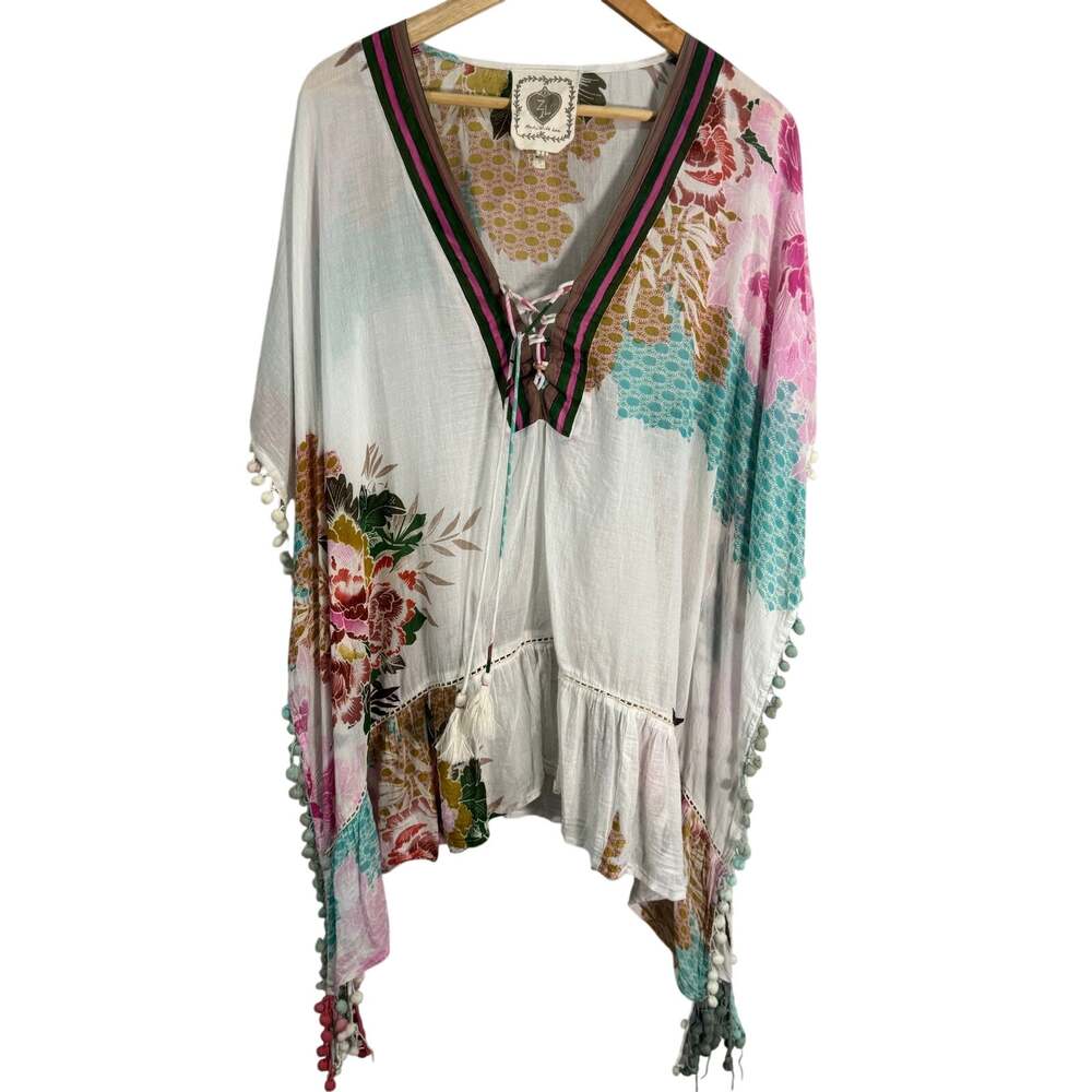 Z&L Boho Fringe Kaftan Swim Coverup Small